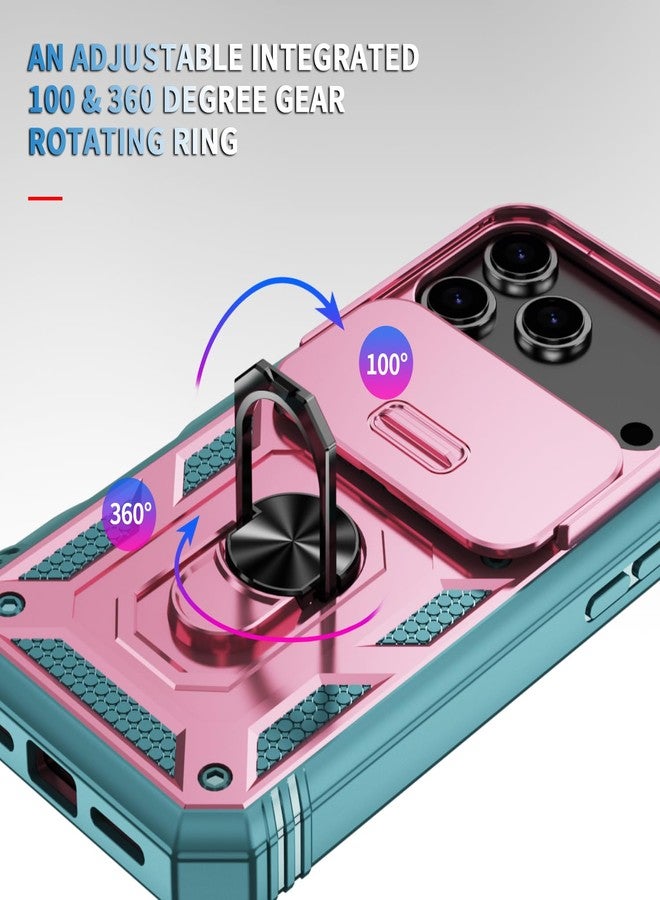 PASNEW Case for iPhone 17 Pro Max Camera Cover,Metal Kickstand Military Grade Heavy Duty Full Body Shockproof Multi-Layer Hard Shell for 17 Promax,Pink Green - Image 3