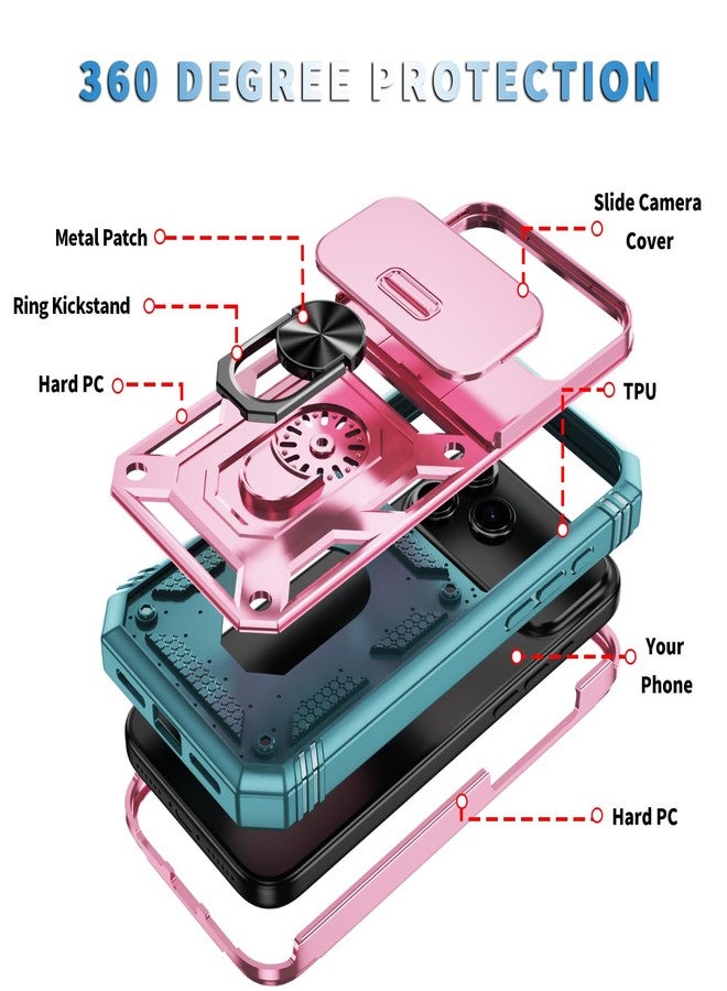 PASNEW Case for iPhone 17 Pro Max Camera Cover,Metal Kickstand Military Grade Heavy Duty Full Body Shockproof Multi-Layer Hard Shell for 17 Promax,Pink Green - Image 4