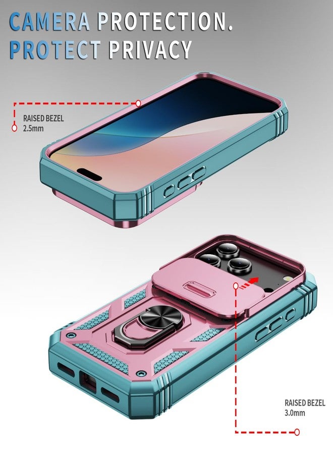 PASNEW Case for iPhone 17 Pro Max Camera Cover,Metal Kickstand Military Grade Heavy Duty Full Body Shockproof Multi-Layer Hard Shell for 17 Promax,Pink Green - Image 2