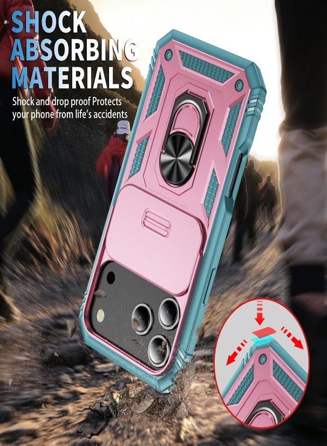 PASNEW Case for iPhone 17 Pro Max Camera Cover,Metal Kickstand Military Grade Heavy Duty Full Body Shockproof Multi-Layer Hard Shell for 17 Promax,Pink Green - Image 5