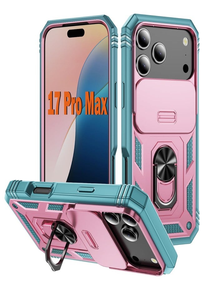PASNEW Case for iPhone 17 Pro Max Camera Cover,Metal Kickstand Military Grade Heavy Duty Full Body Shockproof Multi-Layer Hard Shell for 17 Promax,Pink Green - Image 1
