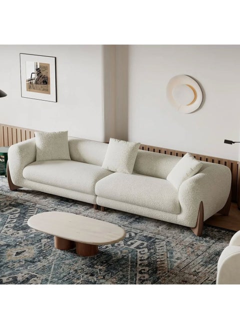 London Light Luxury Beige Modular Sofa Set with Pillows – Corner Modular Couch in Bouclé Fabric & Solid Wood – Modern Italian Design for Living Room, Hotel, Apartment, Hall