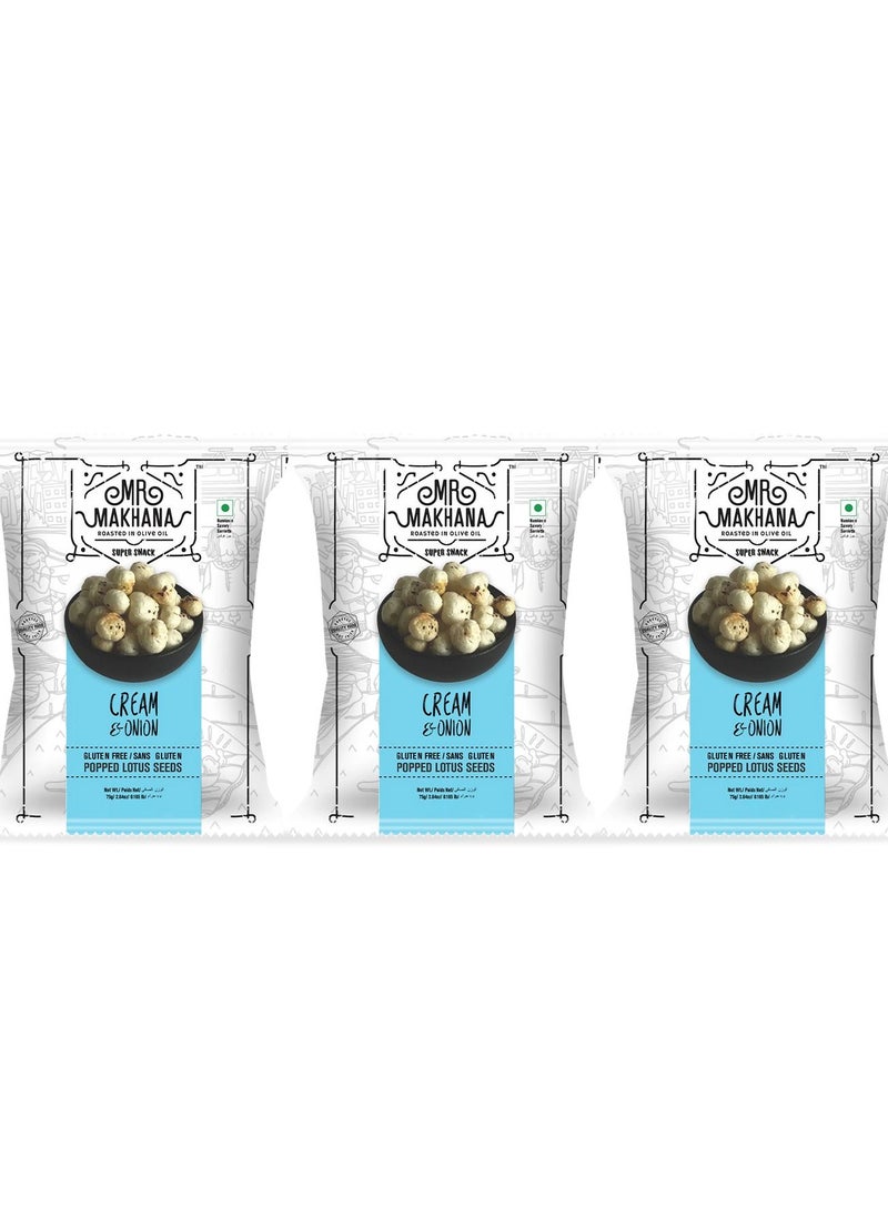 Mr Makhana Cream and Onion 75 Grams Super Snack Pack of 3  - Image 1