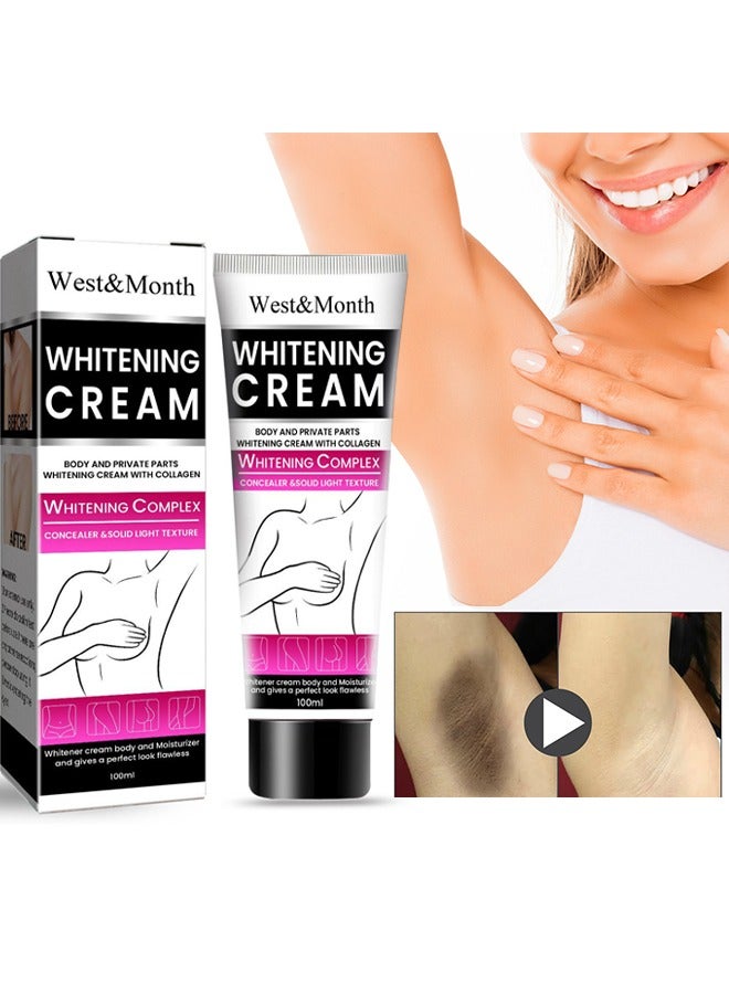 West&Month Whitening Cream ,Collagen Milk Body,Snow Bleach Cream for Private Part Underarm Whitening, Dark Skin Bleaching Cream for Dark Spots, Face and Body Skin Lightening Bleaching Cream 100ml - Image 1