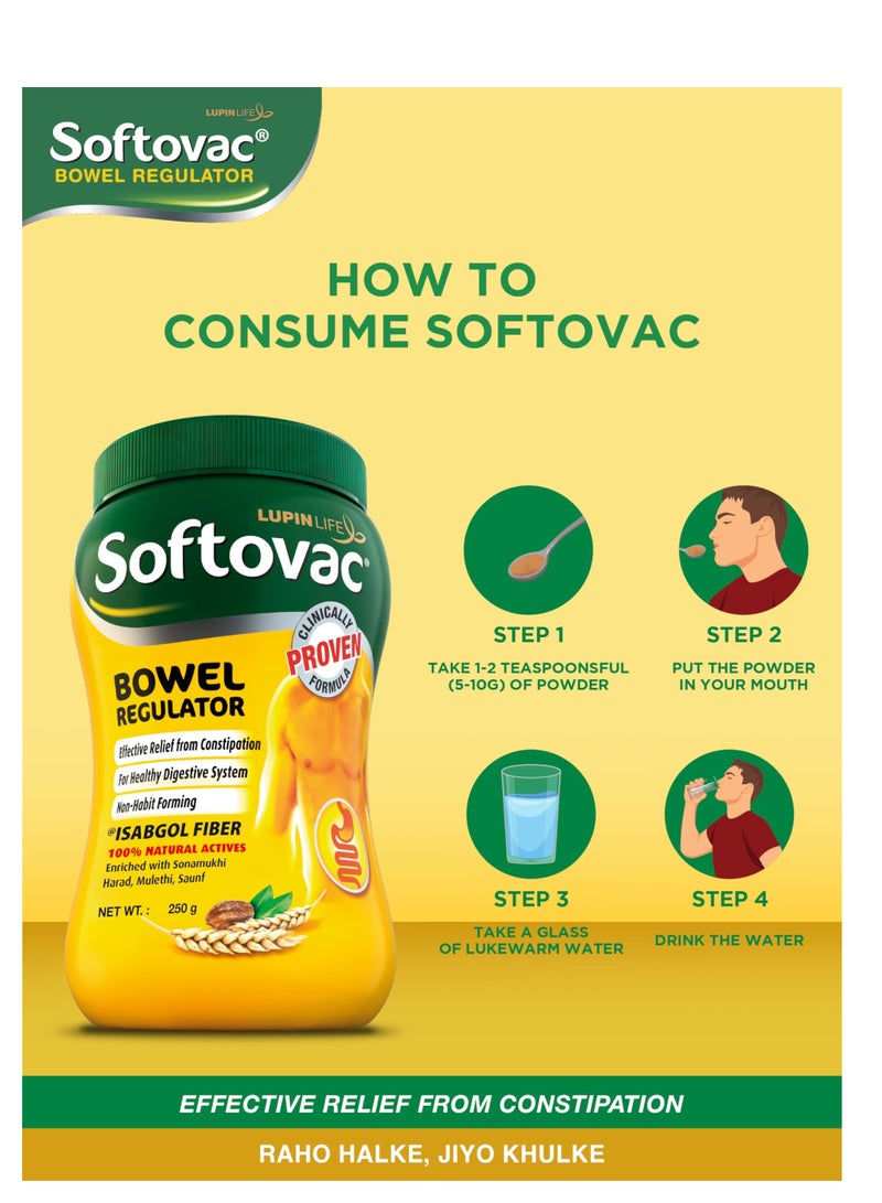 Softovac Bowel Regulator 250g - 100% Natural Actives: High Fiber Formula enriched with Sonamukhi, Harad, Mulethi, Saunf etc. - Image 4