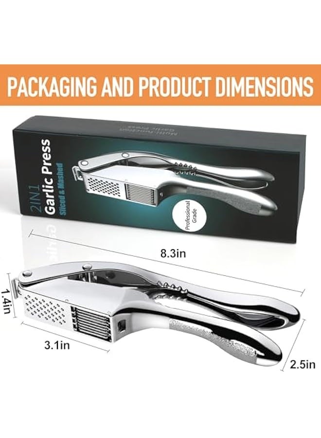 2-in-1 Garlic Press and Slicer, Effortlessly Crush, Slice, and Mince Garlic with Versatile Kitchen Tool, Ideal for Home Cooks and Professional Chefs (Silvery)  - Image 5