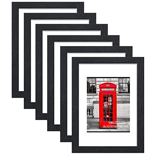 VMUZEDER 8x10 Picture Frame Black Set of 6Display Pictures 5x7 with Mat or 8x10 Without Mat for Wall Mounting or Table Top Display Photo Frames Collage for Wall