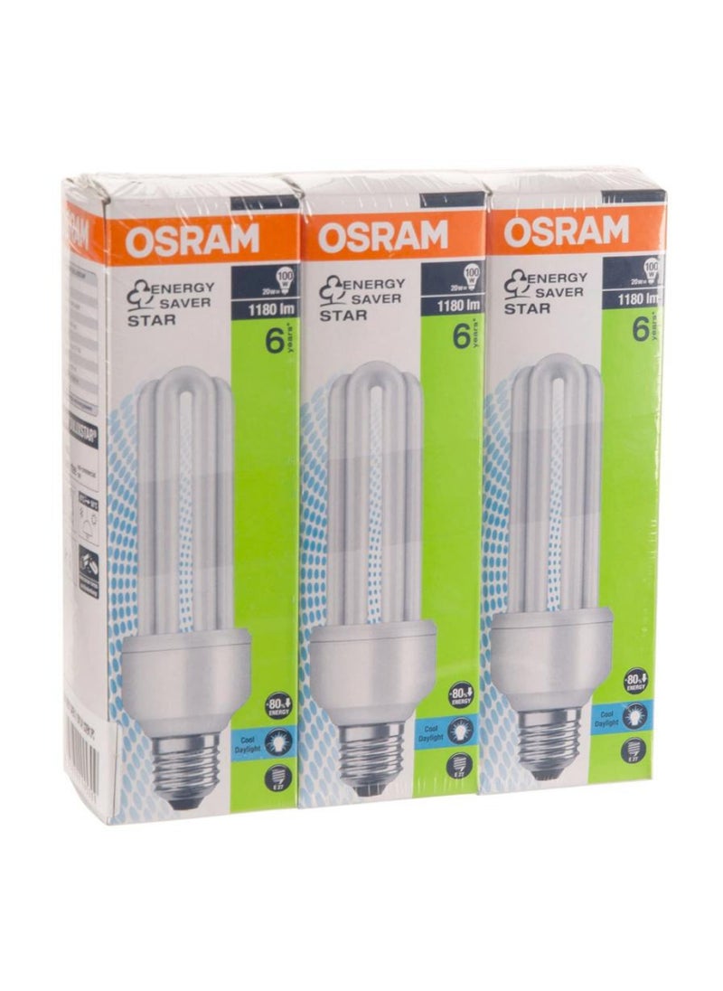 Osram - Osram T4 E.Saver Screw Bulb Pack 20W Day Light 3Pcs - Image 1