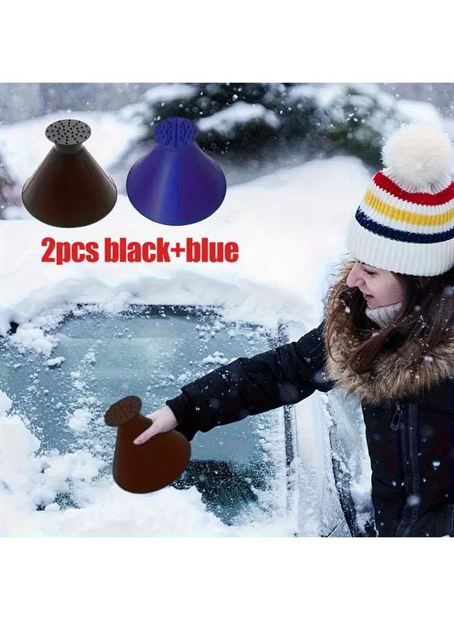 2pcs Black and Blue Multi Functional Ice Scrapers Cone Shaped Deicing Tool for Car Windshield - Image 1