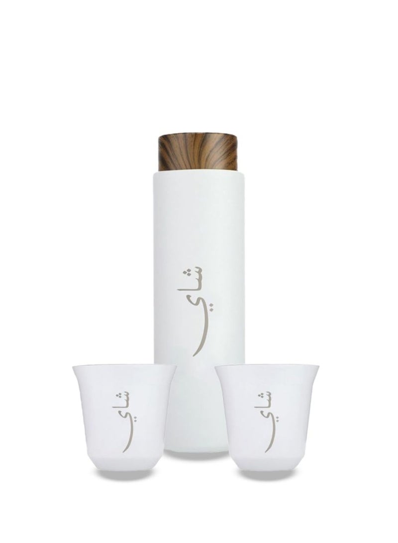 Arabic Coffee and Tea Hot and Cold Beverage Pouch Set with 2 Cups Stainless Steel Vacuum Insulated Thermos Cup with Spill Proof Lid 450ml White, Black  - Image 3