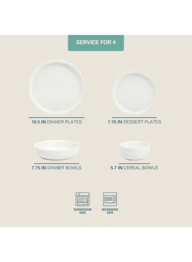 Gibson Home طقم أدوات المائدة من جيبسون هوم أوسلو من البورسلين مقاوم للخدوش والرقائق خدمة لـ 4 أشخاص 16 قطعة أطباق وأوعية بيضاء - Image 2