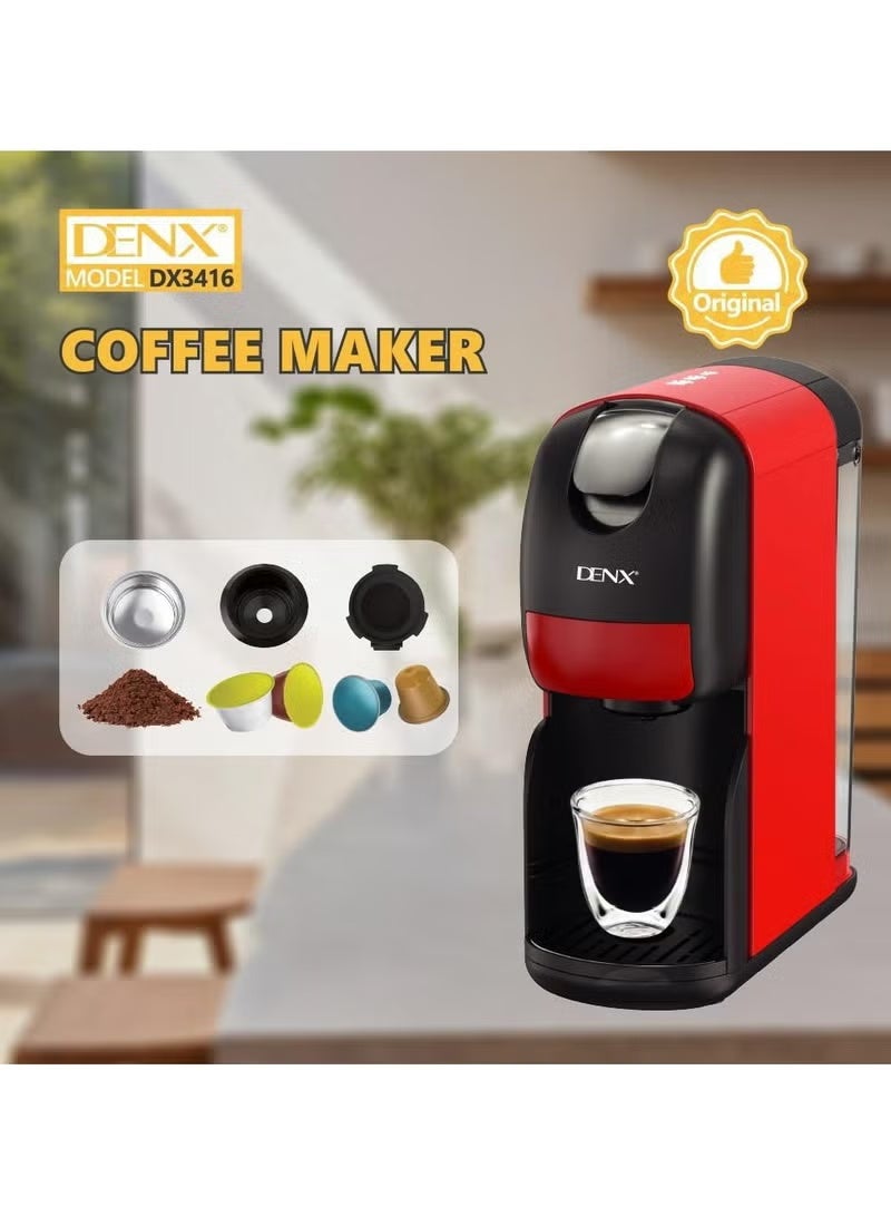 دينكس ماكينة قهوة DX3416 متعددة الكبسولات 3 في 1، ضغط 20 بار، 1400 واط، سعة 1 لتر، إيقاف تشغيل تلقائي، تحضير في دقيقة واحدة، متوافقة مع الكبسولات المتعددة - Image 5