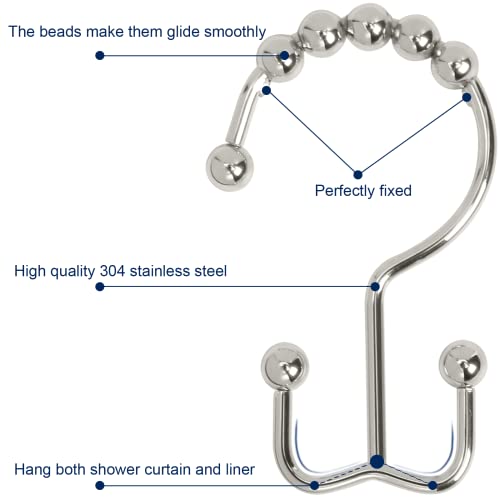Gidse Shower Curtain Hooks,Sturdy Stainless Steel Double Sided Shower Hooks Rings for Bathroom Shower Curtain Rods Curtains Set of 12 Hooks - Nickel - Image 3