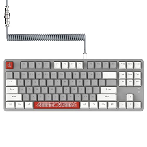 Magic-Refiner MagicRefiner AK873 Gaming KeyboardRainbow Led BacklitHotSwappable Linear Red SwitchPBT Keycap75 TKL LayoutErgonomic Mechanical Keyboard with Custom Coiled USBTypeC Aviation CableWhite Grey