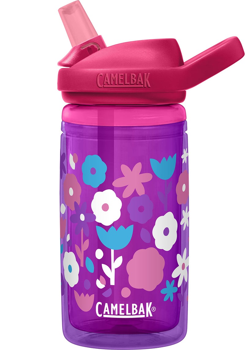CamelBak Eddy+ Kids Bite Valve Straw Insulated Stainless Steel Water Bottle Flower Power, 14oz - Image 1