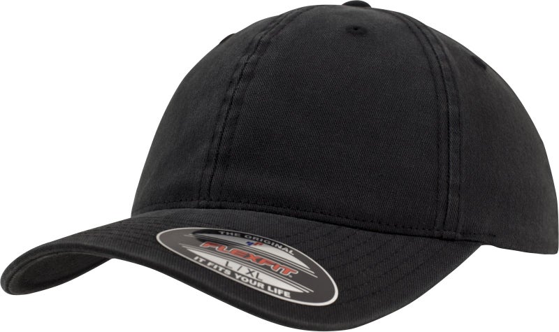 Flexfit Garment Washed Cotton Dad Hat, Black, S/M - Image 1