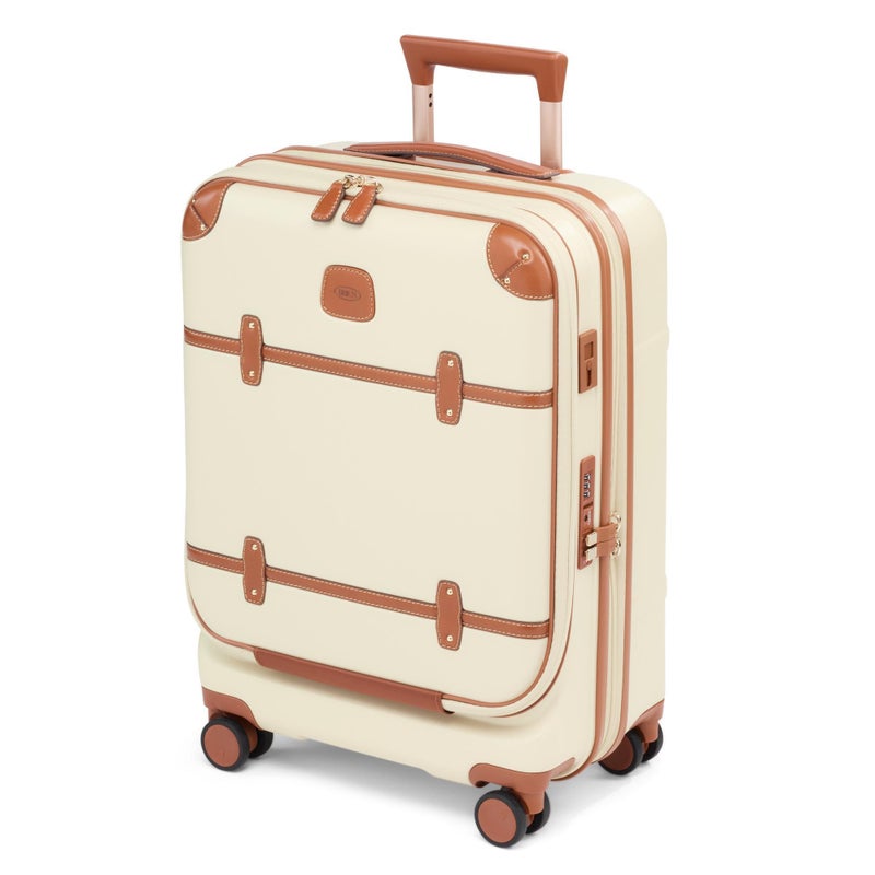 Bric's Brics Bellagio 30 Spinner Trunk Airline Approved Luxury Hardshell Carry On Luggage with Large Wheels Telescopic Handle Leather Detailing Expandable Rolling Suitcase 21 With Pocket Cream - Image 2