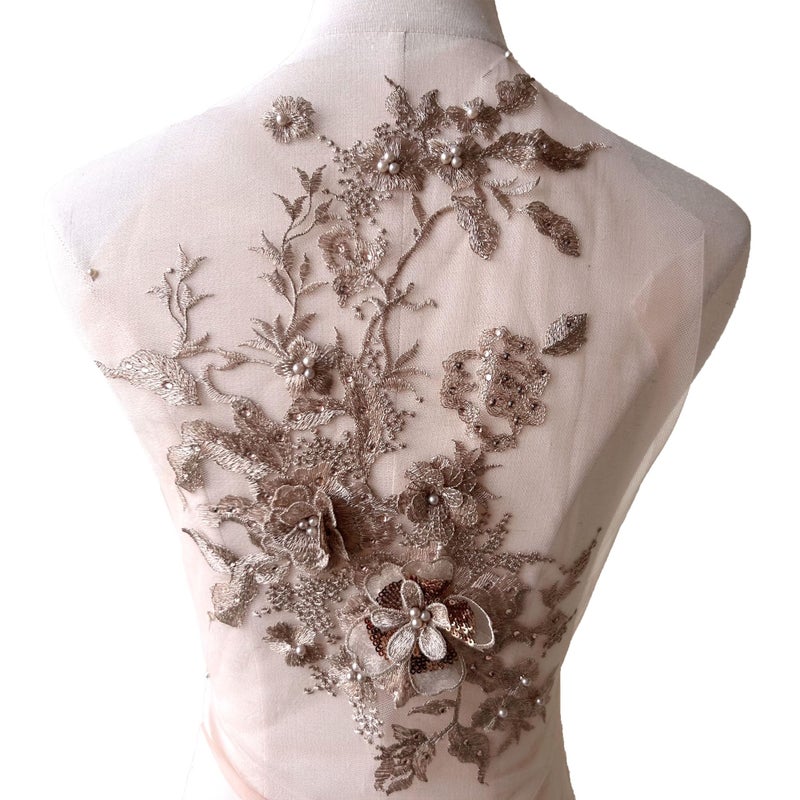 gelvs Blossom 3D Flower Applique Beaded Sequined Embroidery Lace Patch Sewing for Party Dress Wedding Gown - Image 1