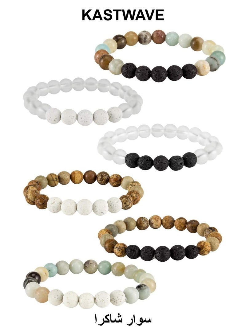 KASTWAVE 6 Pcs Chakra Bracelets for Women, Lava Stone Bead Bracelet and Healing Stones Bracelets 8mm Crystal Bracelet Yoga Beaded Bracelets Essential Oil Diffuser, Friendship Gifts - Image 1