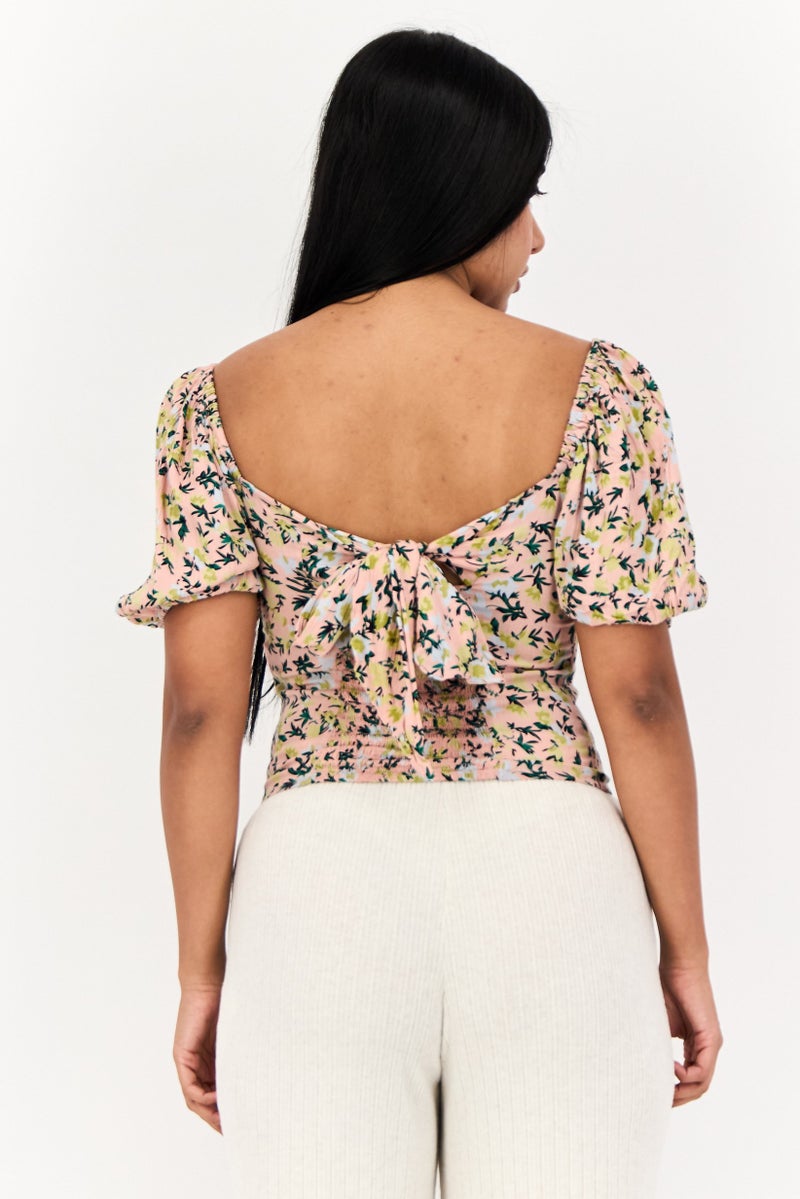 ONLY Women Square Neck Short Sleeve Allover Print Crop Top, Multicolor - Image 4