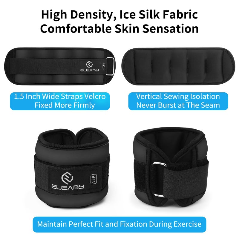 ELEAMY Ankle Weights for Women & Men - 0.5lb/1lb/2lb/3lb Pairs for Walking, Running, Yoga, Fitness - Premium Ice Silk Fabric - Comfortable, Durable & Tear Resistant - Black (0.5lb*2) - Image 3