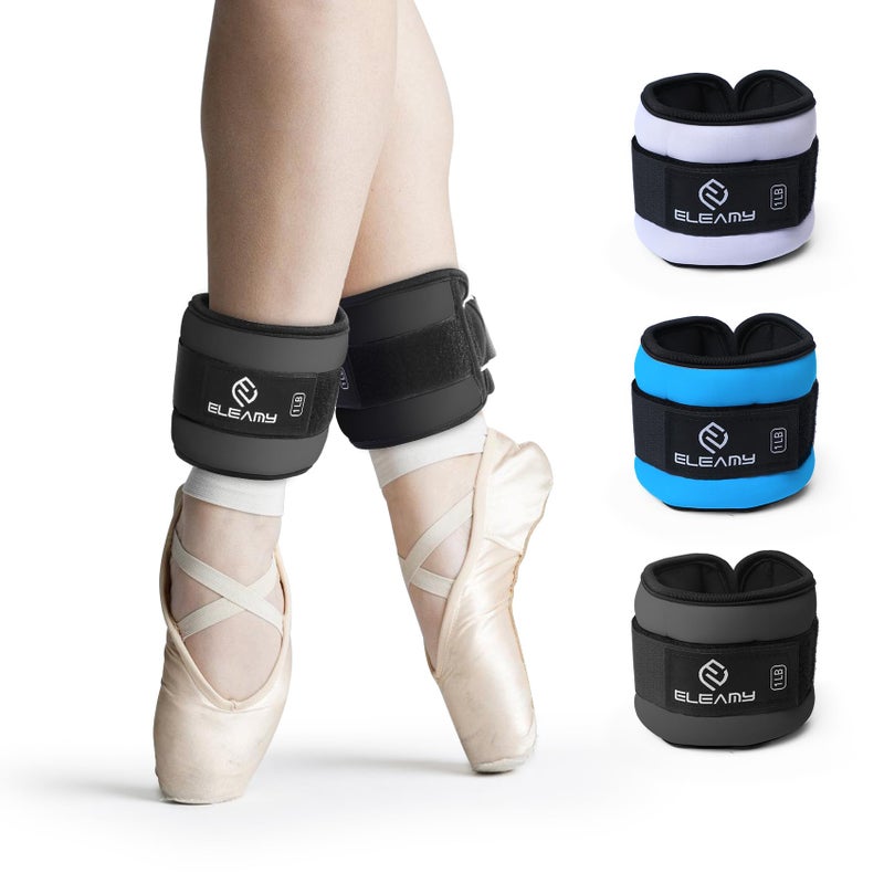 ELEAMY Ankle Weights for Women & Men - 0.5lb/1lb/2lb/3lb Pairs for Walking, Running, Yoga, Fitness - Premium Ice Silk Fabric - Comfortable, Durable & Tear Resistant - Black (0.5lb*2) - Image 1
