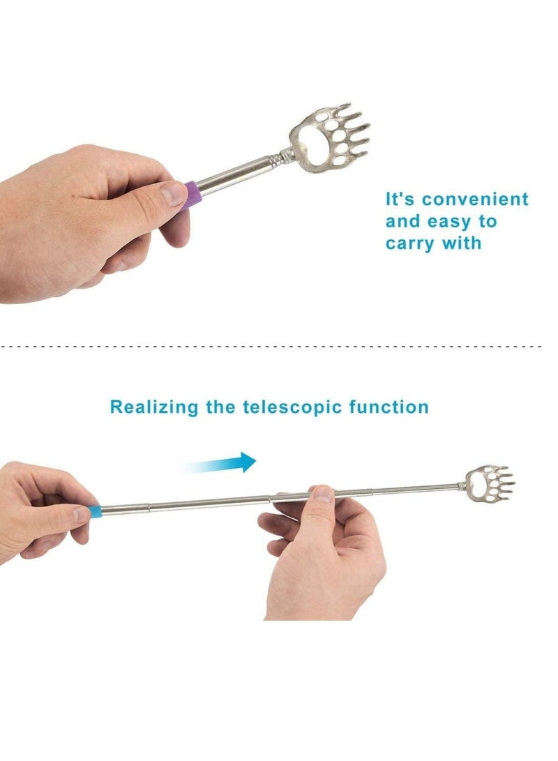 Back Scratcher Novelty Gift Handheld Portable Stainless Steel Telescopic Self Massager for Those Difficult to Reach Itches people Bear Claw 4 Pcs - Image 4