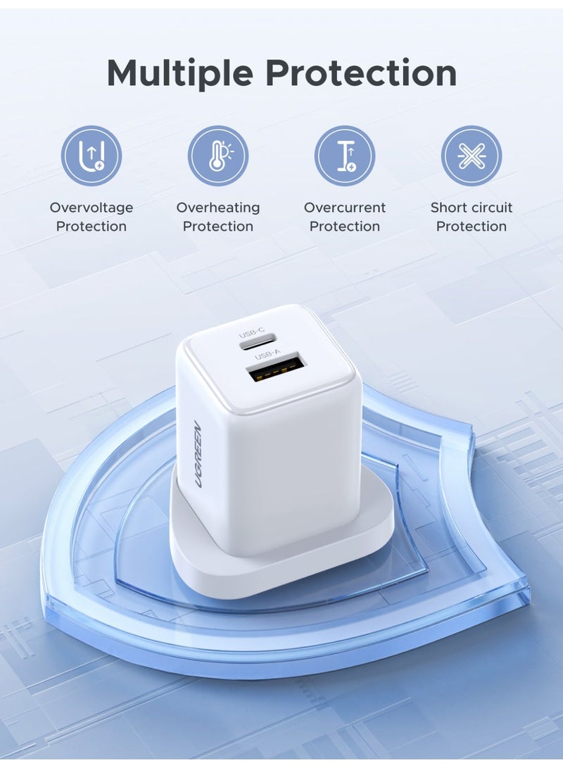 يو جرين شاحن USB-C بقدرة 20 واط بتقنية GaN بمنفذين (USB-C + USB-A) شاحن جداري سريع، محول شحن سريع محمول متوافق مع آيفون 17/17 برو/16/15، سامسونج، آيباد، إيربودز - أبيض 20W 1A1C White - Image 3