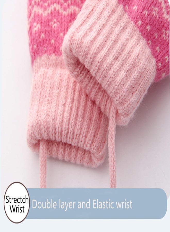 XuoAz Kids Winter Knit Mittens for Baby Toddler Boys Girls Sherpa Lined Warm Gloves Thick Thermal Gloves with String - Image 4