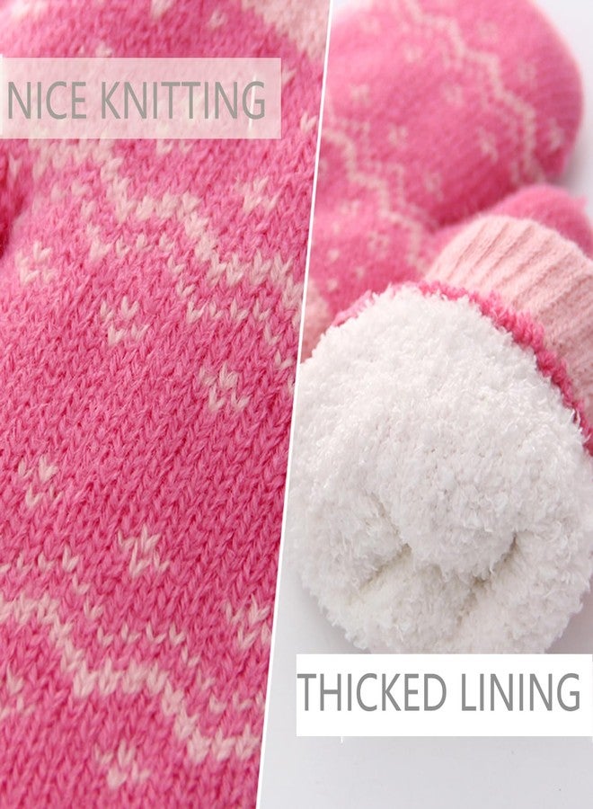 XuoAz Kids Winter Knit Mittens for Baby Toddler Boys Girls Sherpa Lined Warm Gloves Thick Thermal Gloves with String - Image 3