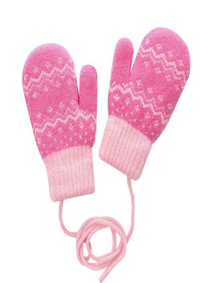 XuoAz Kids Winter Knit Mittens for Baby Toddler Boys Girls Sherpa Lined Warm Gloves Thick Thermal Gloves with String - Image 1