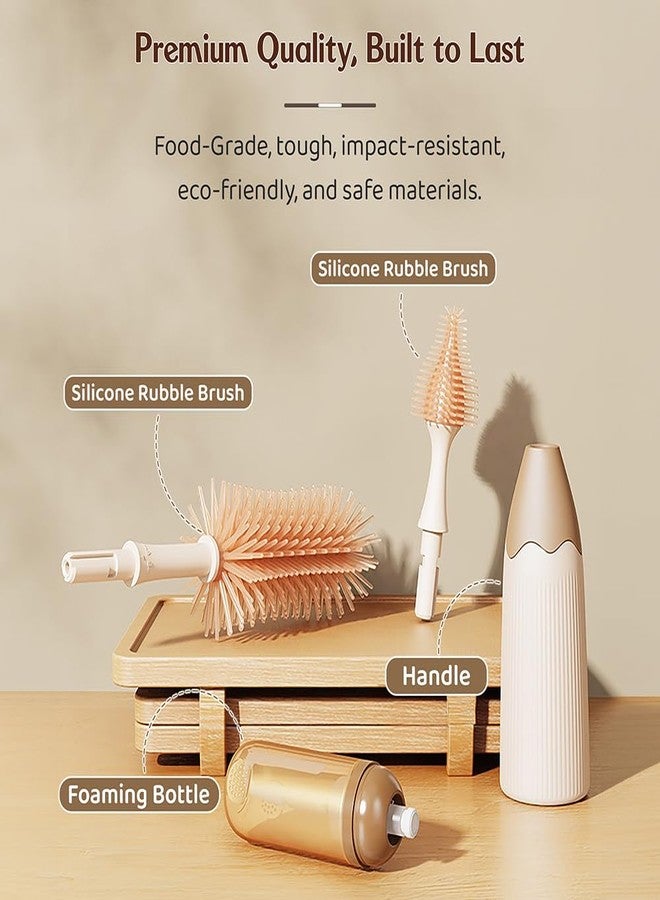 StarAndDaisy Baby Bottle Cleaning Brush Set with Silicone Bristle, 360° Cleaning Bottle Brush with 500 ML Bottle Cleaner & Long Handle, Easy to Clean Narrow & Wide Neck Bottles - Brown Beige - Image 3