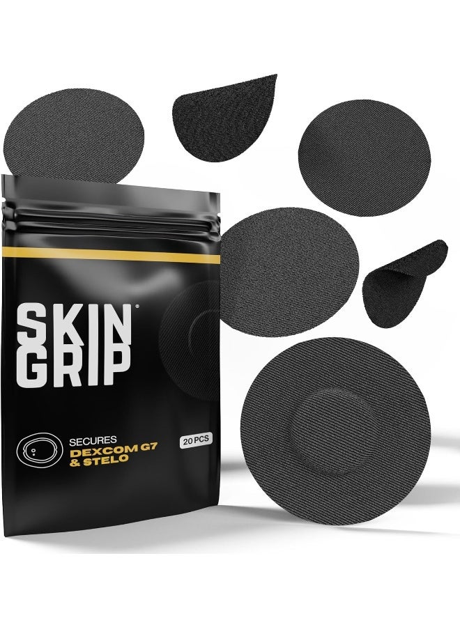 SKIN GRIP Adhesive Patches For Dexcom G7 Cgm (20-Pack), Waterproof & Sweatproof For 10-14 Days, Pre-Cut Adhesive Tape, Continuous Glucose Monitor Protection (Black) - Image 1
