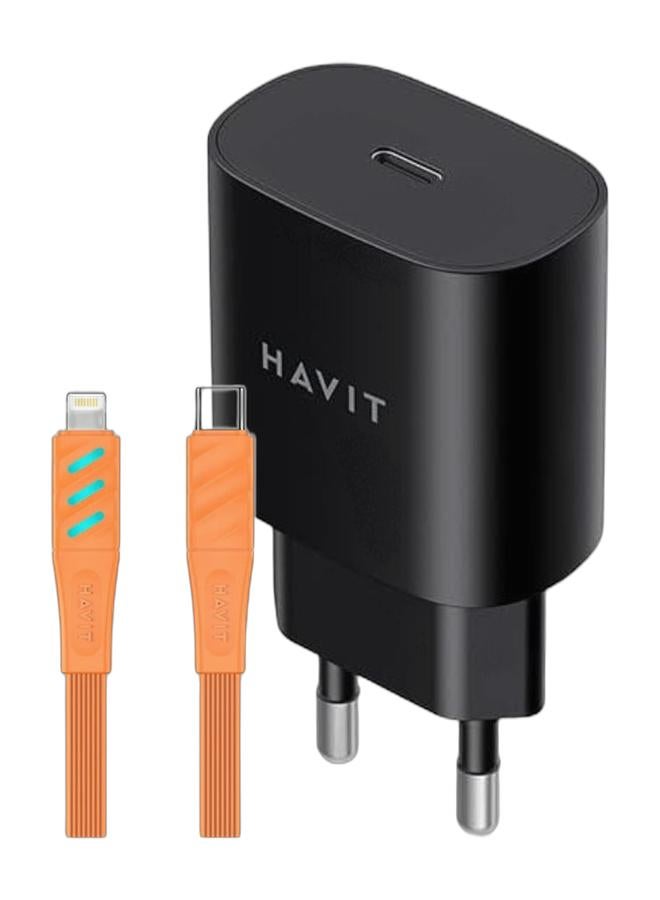 هافيت شاحن هافت ٢٥ وات مع كابل لايتننج من هافت لون اصفر للايفون - Image 1