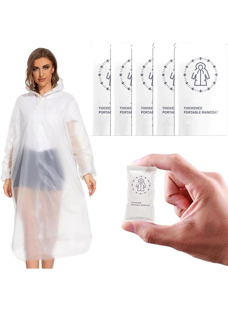 VIUAUAX 5 قطع معطف مطر شفاف للكبار، معطف مطر شفاف للكبار، معطف مطر للجنسين قابل للتصرف من البونشو البلاستيكي المضغوط المحمول بجيب مضغوط، معطف مطر طويل ملفوف بشكل فردي مع غطاء للرأس للنساء والرجال للسفر في الهواء الطلق - أبيض - Image 1