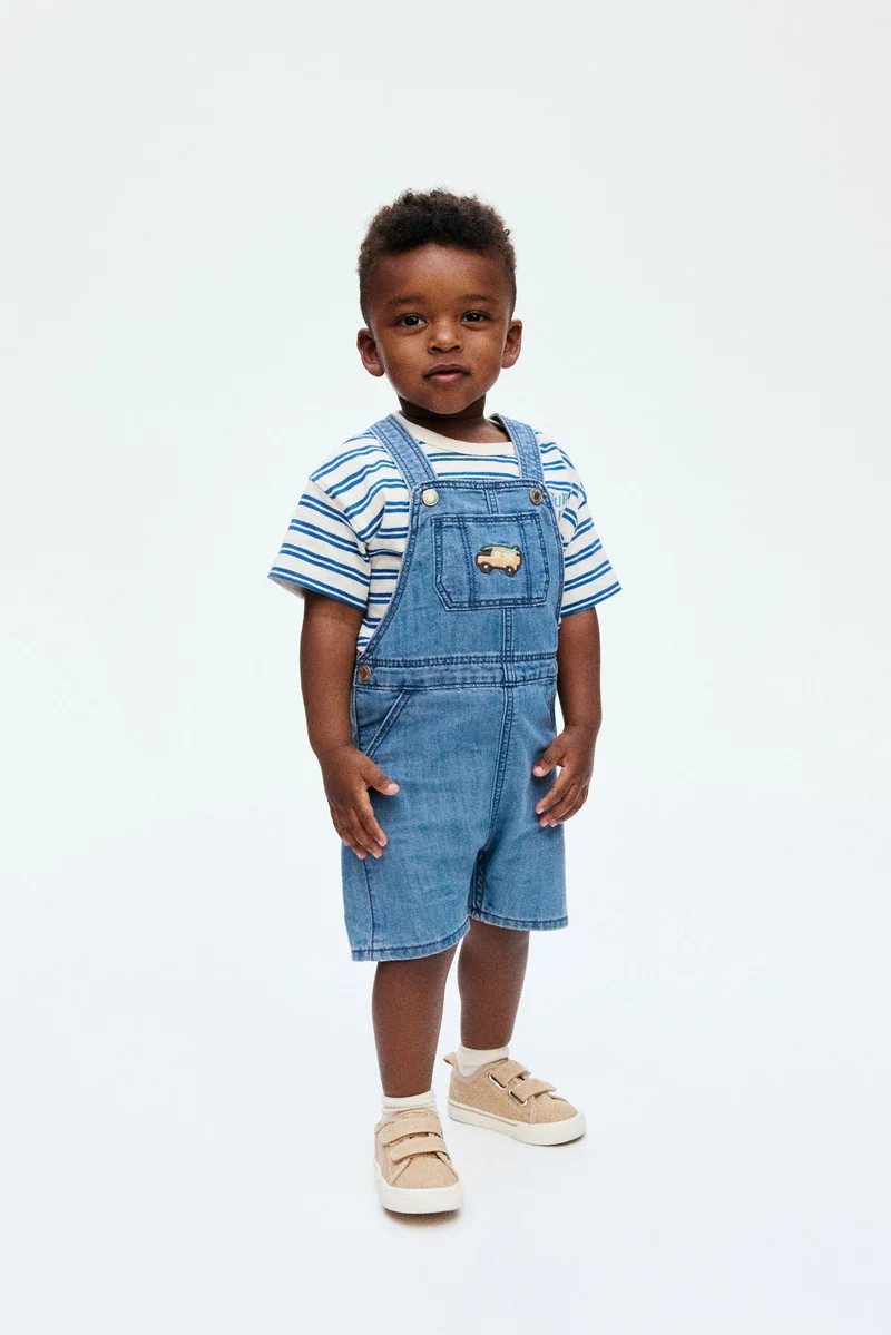 H&M Embroidery-detail denim dungaree shorts