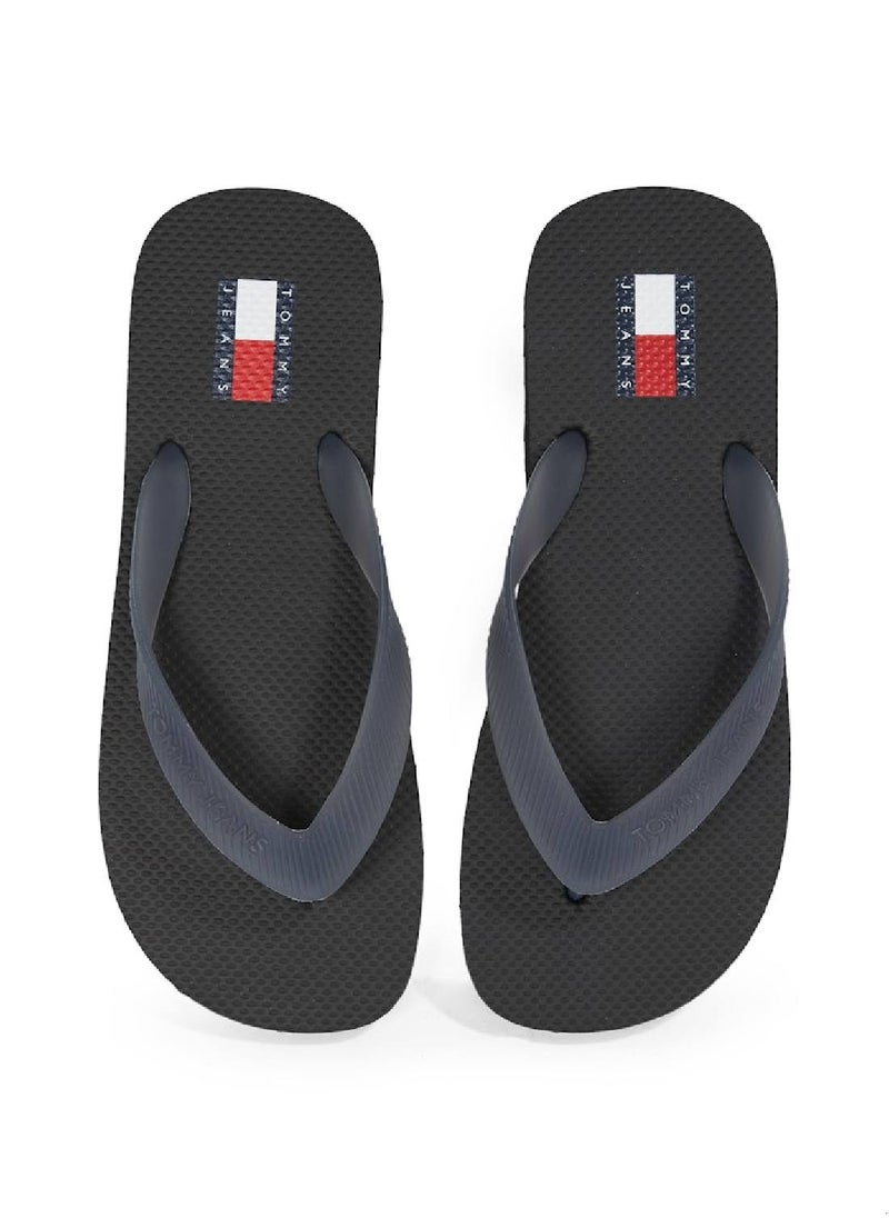 TOMMY JEANS Women's Logo Flip Flops - Faux Leather, Black  - Image 4