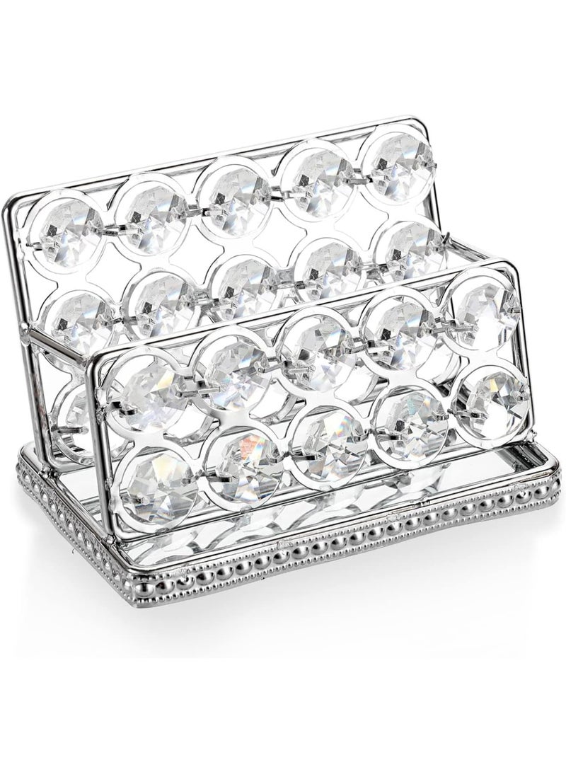 SOLARAE Crystal Business Card Holder Stand, Mirrored Name Card Display, Card Stand Organizer Desktop Business Card Storage Holder for Office Countertop (Silver,1 Slot) - Image 2