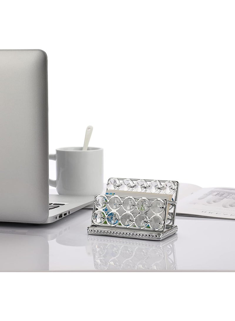 SOLARAE Crystal Business Card Holder Stand, Mirrored Name Card Display, Card Stand Organizer Desktop Business Card Storage Holder for Office Countertop (Silver,1 Slot) - Image 4