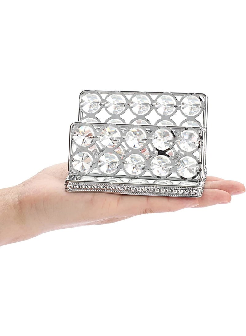 SOLARAE Crystal Business Card Holder Stand, Mirrored Name Card Display, Card Stand Organizer Desktop Business Card Storage Holder for Office Countertop (Silver,1 Slot) - Image 1