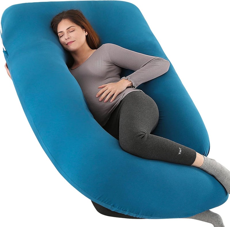 Elover Pregnancy Must Haves Pregnancy Pillow for Sleeping U Shaped Full Body Maternity Pillow with Removable Cooling Cover for Pregnant Women(57 in,Jersey Royal Blue) - Image 1