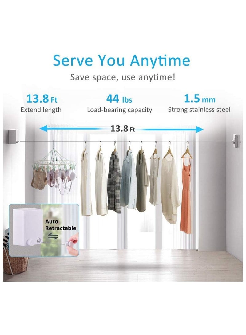 "Retractable Clothesline – 13.8 FT Heavy-Duty Stainless Steel Drying Line, Wall-Mounted Adjustable Laundry Rope with ABS Case, Space-Saving Indoor & Outdoor Clothes Dryer for Home, Bathroom, Balcony & Hotel (White)  - Image 4