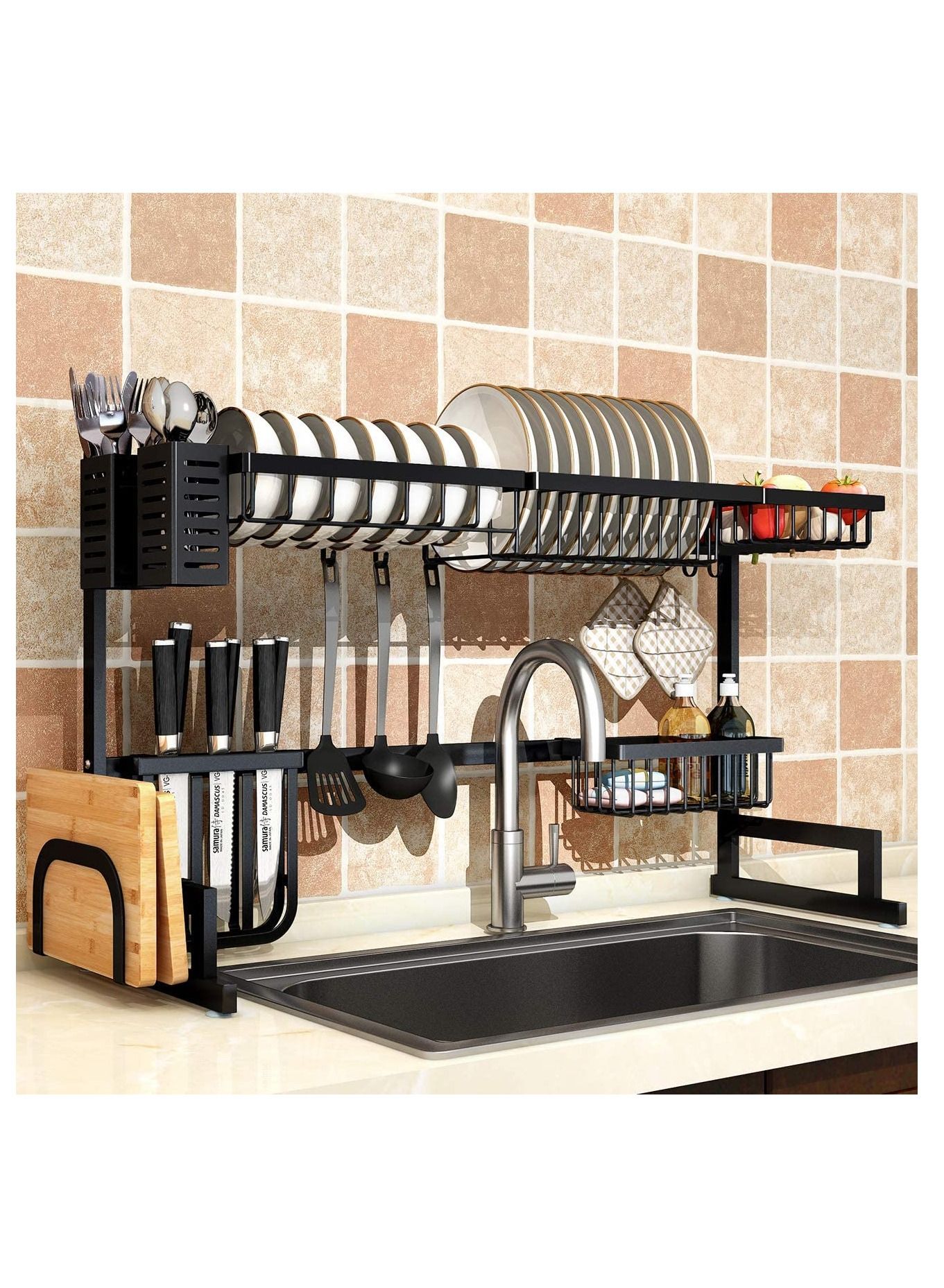 Dish Drying Rack Over Sink, Drainer Shelf for Kitchen Supplies Storage Counter Organizer Utensils Holder Stainless Steel Display- Kitchen Space Save Must Have