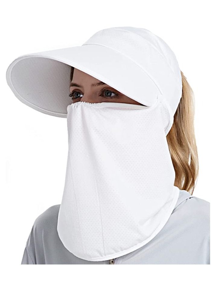 Excefore Fishing Hat, Sun Visors UV Protection Ice Cooling Hat Ponytail Hole with Detachable Neck Flap for Men Women, Hiking Gardening Beach Farmer (White)  - Image 1
