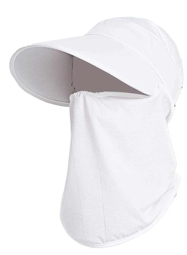 Excefore Fishing Hat, Sun Visors UV Protection Ice Cooling Hat Ponytail Hole with Detachable Neck Flap for Men Women, Hiking Gardening Beach Farmer (White)  - Image 3