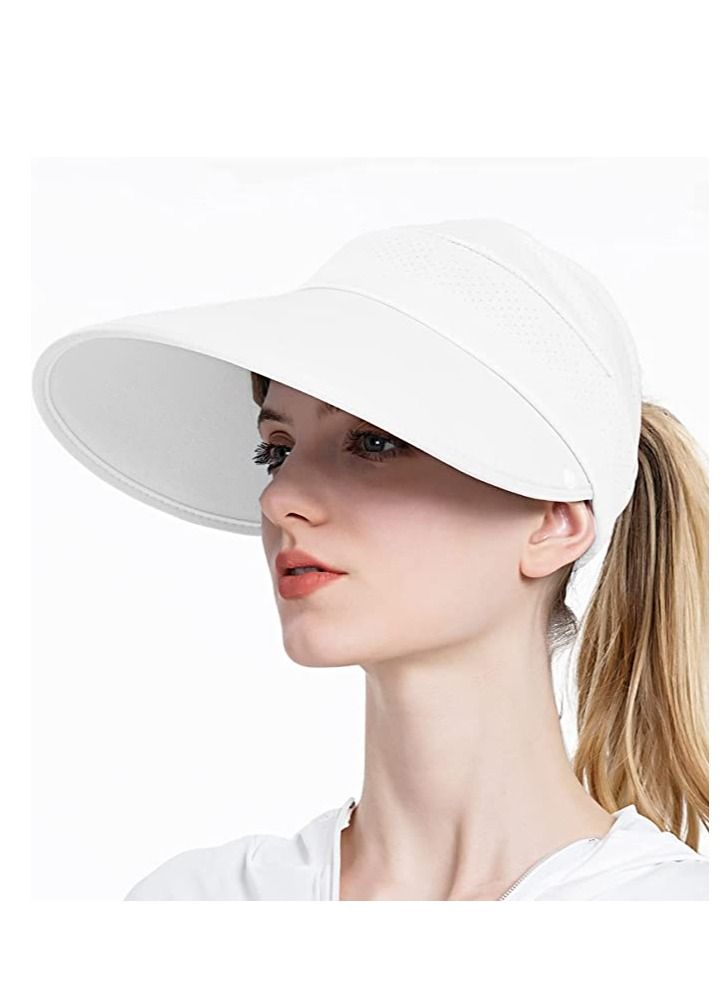 Excefore Fishing Hat, Sun Visors UV Protection Ice Cooling Hat Ponytail Hole with Detachable Neck Flap for Men Women, Hiking Gardening Beach Farmer (White)  - Image 2