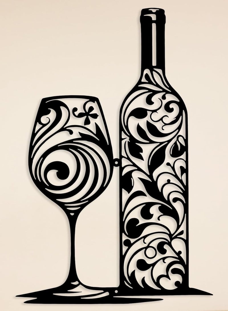 مرفا لوحة حائط خشبية ذات قاعدة لاصقة - أسود (زجاجة وكأس) - Image 2