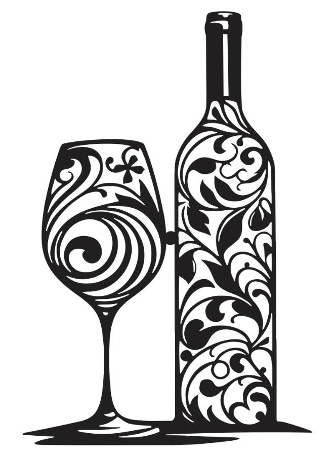 مرفا لوحة حائط خشبية ذات قاعدة لاصقة - أسود (زجاجة وكأس) - Image 1