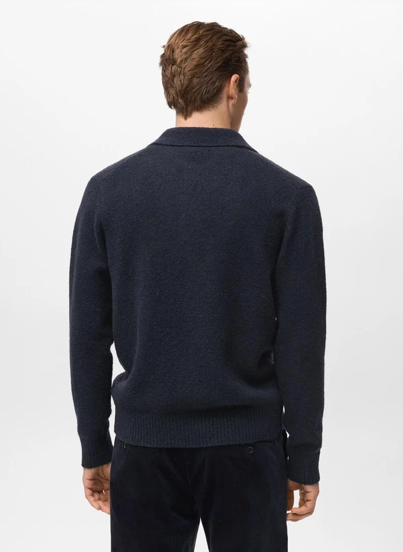 Mango Man Knitted wool blend cardigan