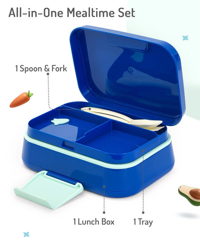 Bonfino Lunch Box with Spoon and Fork, Leak-Resistant Seal, Food-Grade PP and Silicone, Durable, 3 Years+, 1145 mL, 21.5 x 14.5 x 7.6 cm - Blue - Image 2